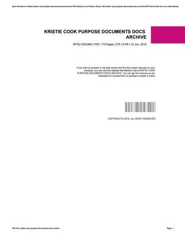 Full Download Kristie Cook Purpose Documents Docs Archive 