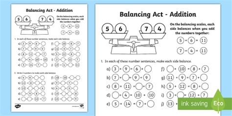Ks1 Balancing Act Addition Worksheet Worksheet Twinkl Number Balance Worksheet - Number Balance Worksheet