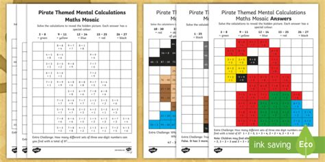 Ks1 Pirate Themed Mental Calculations Maths Mosaic Worksheets Pirate Math Worksheets - Pirate Math Worksheets