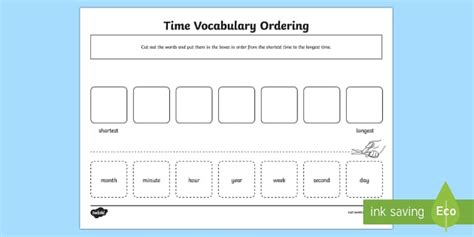 Ks1 Time Vocabulary Ordering Worksheet Primary Resources Twinkl Time Order Words Worksheet - Time Order Words Worksheet