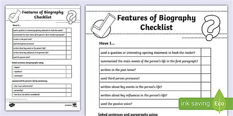 ks2 biography writing checklist for second