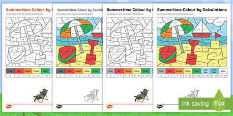 Ks2 Summer Themed Times Table Colour By Calculation Maths Colouring Sheets Ks2 - Maths Colouring Sheets Ks2