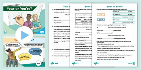 Ks2 Your Or You X27 Re Teaching Pack Your Vs You Re Worksheet - Your Vs You Re Worksheet