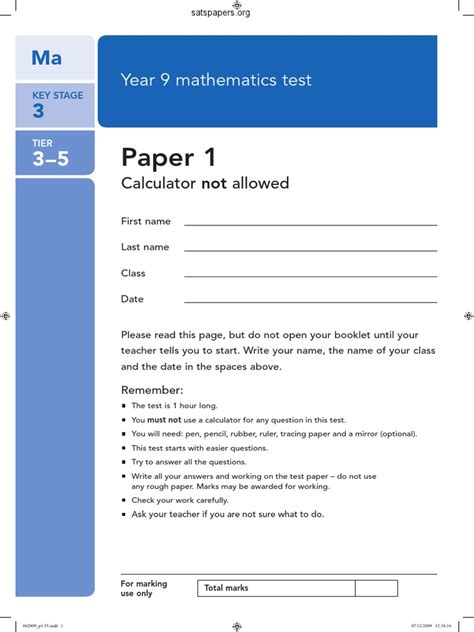 Ks3 2010 Optional Test Level Thresholds Mathematics
