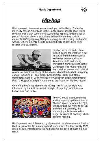 Ks3 Music Cover Resource Hip Hop Worksheet Teaching Hip Hop Worksheet - Hip Hop Worksheet