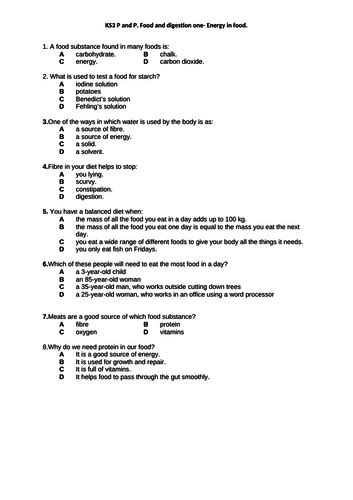Ks3 Unit 8a Biology Diet And Digestion Worksheets Nutrition And Digestion Worksheet - Nutrition And Digestion Worksheet