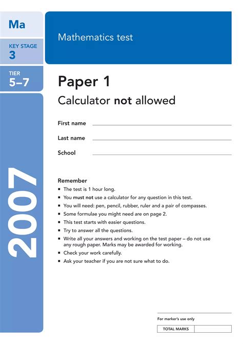 Read Online Ks3 Maths Paper 2 2007 