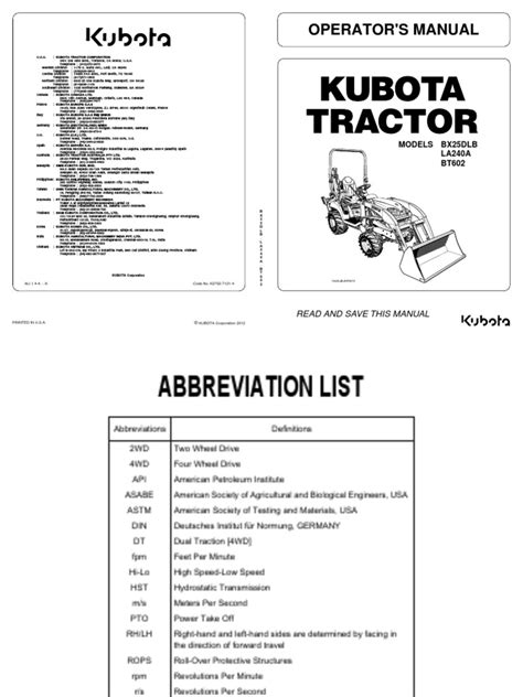 Kubota Operator Manual