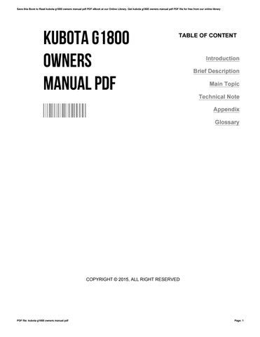 Read Online Kubota G1800 Owners Manual 