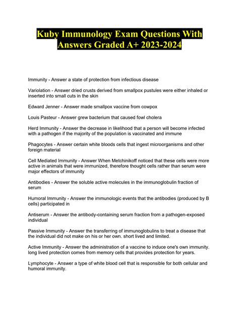 Read Online Kuby Immunology Answers To Study Questions 