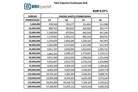 KUR BRI SYARIAH：Tabel Angsuran KUR BRI Desember 2024, Berikut Syaratnya