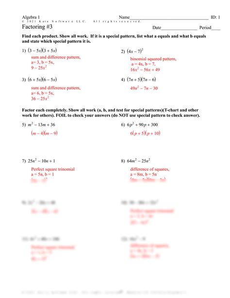 Kuta Software Algebra 1 Factoring Trinomials