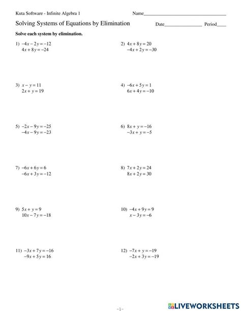 kuta software algebra 2 elimination systems