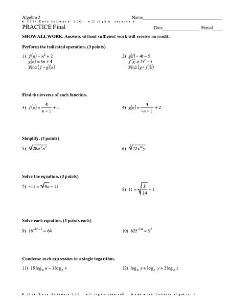 Kuta Software Algebra 2 Final Review Answers