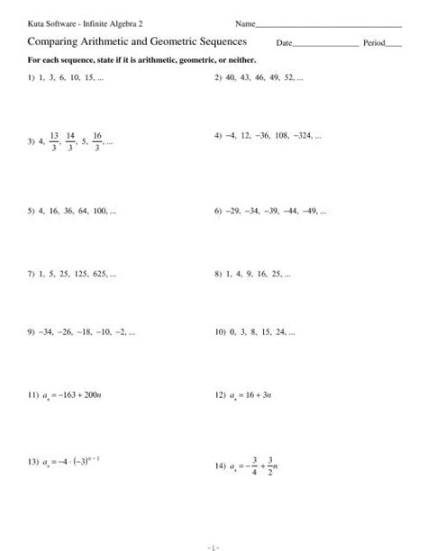 Kuta Software Arithmetic And Geometric Sequences