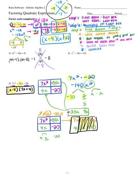 kuta software factoring quadratic expressions answers