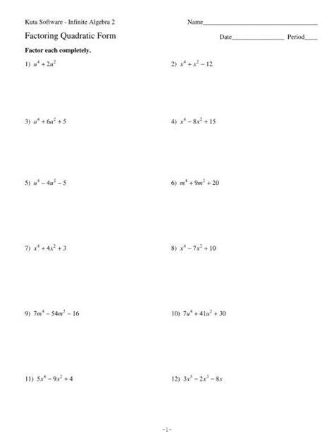 kuta software factoring quadratic form answers