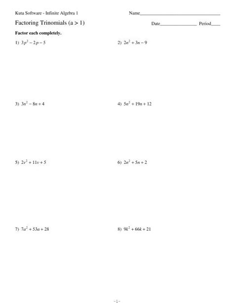 Kuta Software Factoring Trinomials