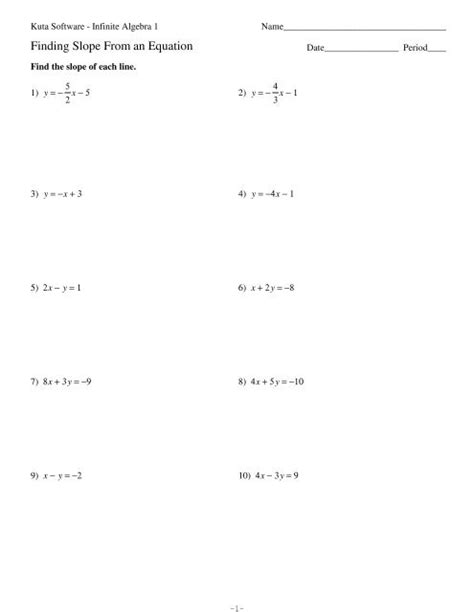 kuta software finding slope answers key
