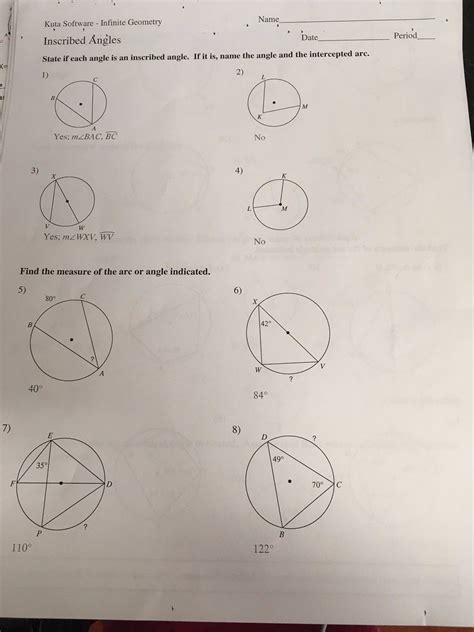 Kuta Software Infinite Geometry Inscribed Angles Answers
