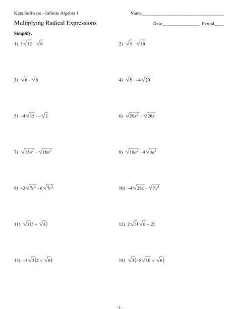 Kuta Software Multiplying Radical Expressions Showing Work