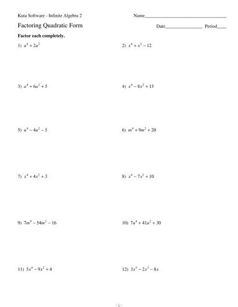 kuta software quadratic intercept form answers