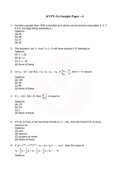 Kvpy Sample Papers