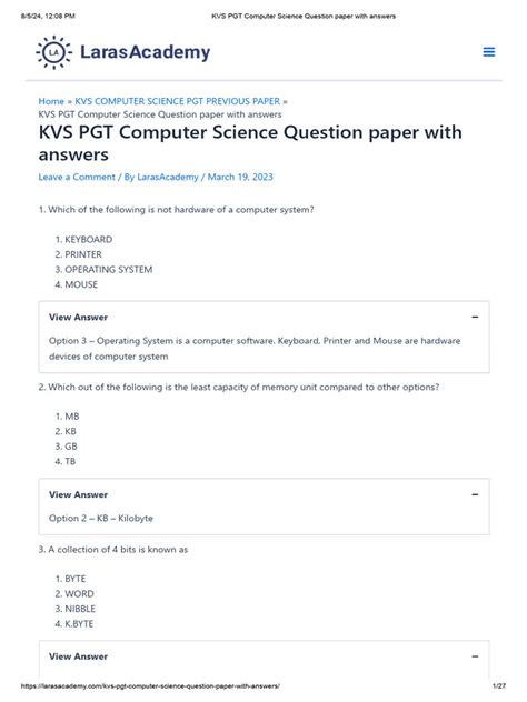 Read Online Kvs Pgt Computer Science Question Papers 