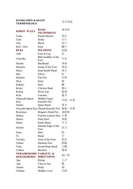 Kyokushin Karate Terminology