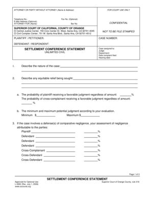 L 52 Settlement Conference Statement