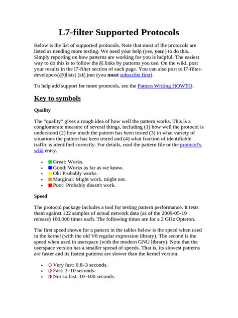 L7 Filter Supported Protocols