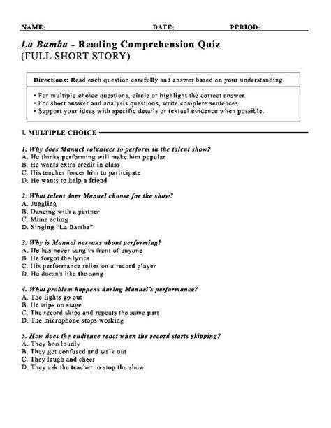 la bamba comprehension test questions