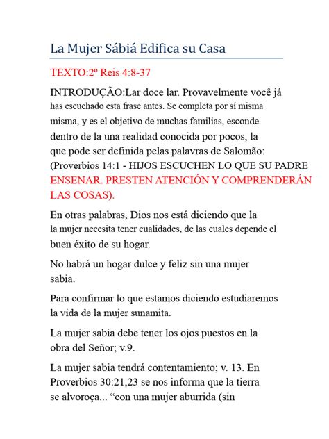 La Mujer Sabia Edifica Su Casa