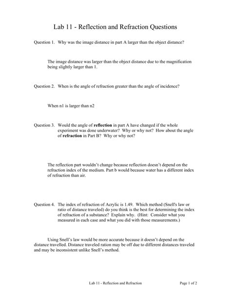 Lab 11 Reflection And Refraction Answer Key
