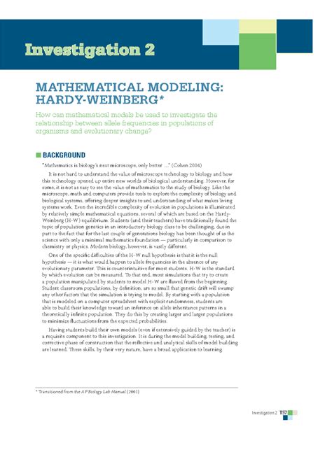 Lab 2 Mathematical Modeling Hardy Weinberg College Board