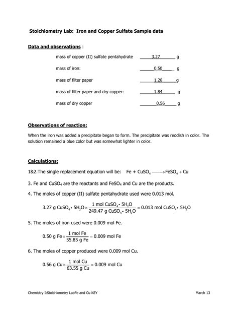 lab 31 stoichiometry using copper