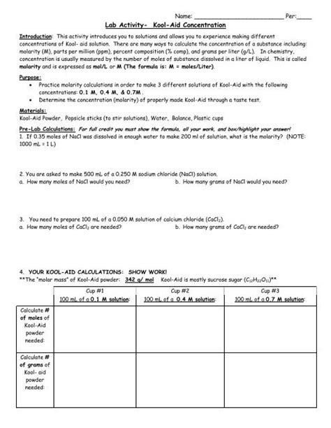 Lab Activity Kool Aid Concentration