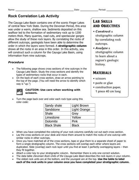lab activity rock correlation answers