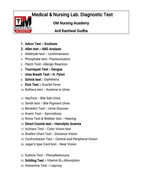 Lab And Diagnostic Test Nursing Questions