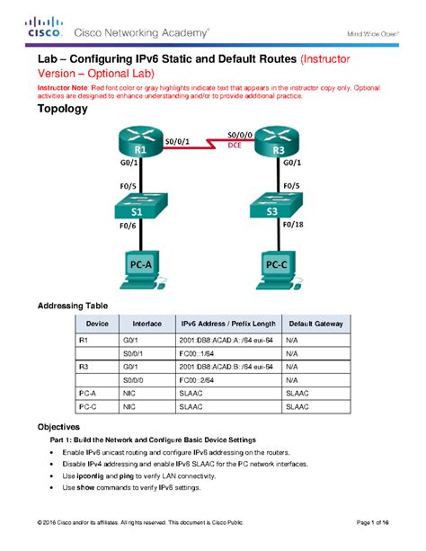 Lab Configuring Ipv6 Static And Default Routes