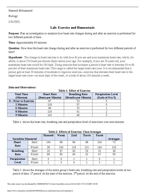 Lab Report Exercise Breathing Rate