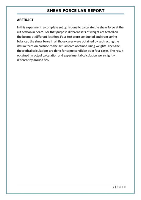 lab report shear force and bending moment