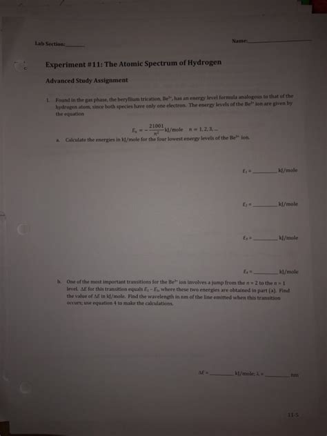 Lab Section Experiment 11 The Atomic Spectrum Of Atomic Spectra Worksheet - Atomic Spectra Worksheet