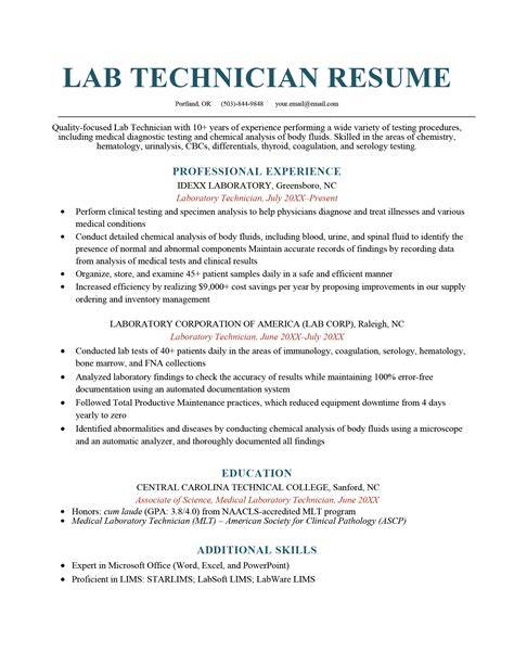 lab technician resume sample