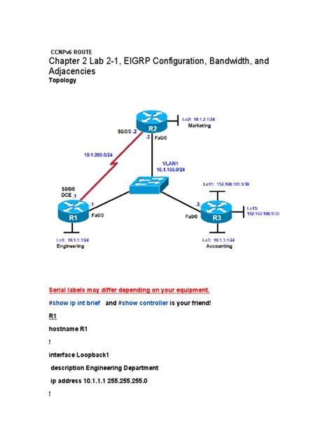 Read Online Lab 2 1 Eigrp Configuration Bandwidth And Adjacencies 