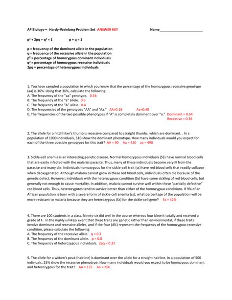 Full Download Lab 8 Hardy Weinberg Problems Answers 