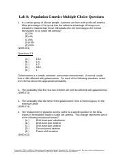 Read Lab 8 Population Genetics Multiple Choice Questions 