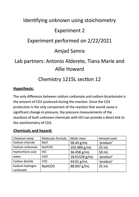 Read Lab Report Reaction Stoichiometry And The Formation Of A 