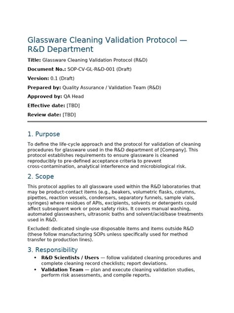 laboratory glassware cleaning validation protocol