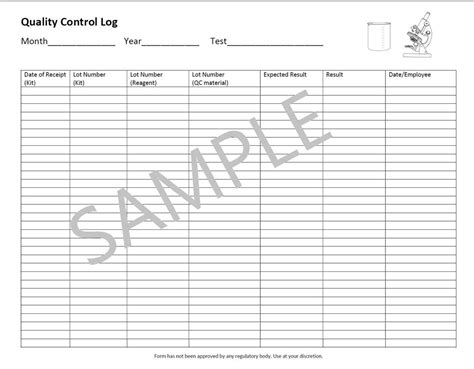 Laboratory Quality Control Log Sheet Template